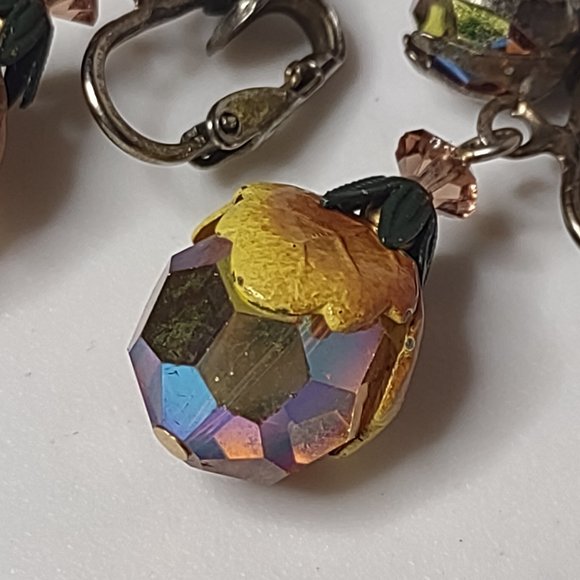 Very Awesome Vintage Glass Bead Dangling Fruit Clip On Earrings - Picture 5 of 16